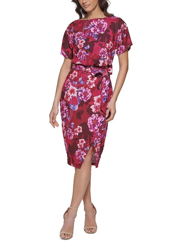 Womens Crepe Midi Sheath Dress Trendy Smocked Waist Midi Dress