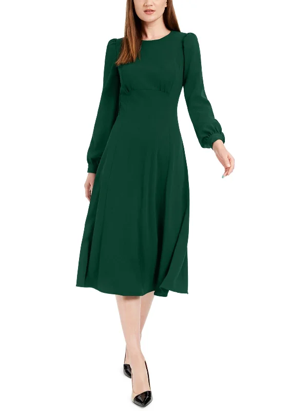 Womens Crewneck Midi Wear to Work Dress Comfortable Fit-and-Flare Midi Dress