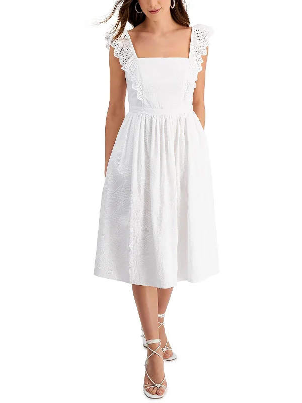 Womens Eyelet Midi Fit & Flare Dress Trendy Fit-and-Flare Midi Dress