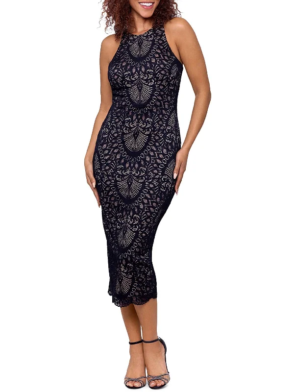 Womens Lace Midi Halter Dress Trendy Off-Shoulder Ruffle Midi Dress