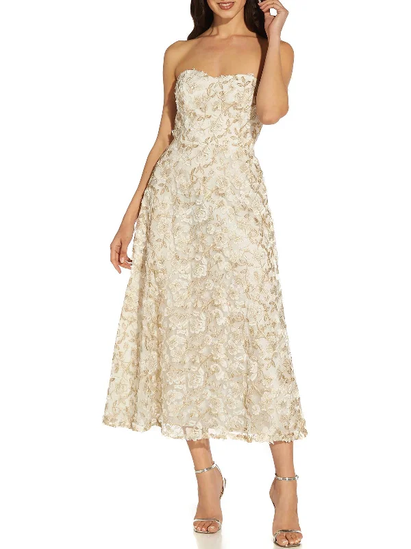Womens Metallic Midi Fit & Flare Dress Trendy Ruffled Sleeve Midi Dress