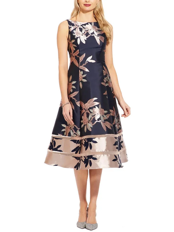 Womens Metallic Print Midi Fit & Flare Dress Comfortable Floral Print Midi Dress