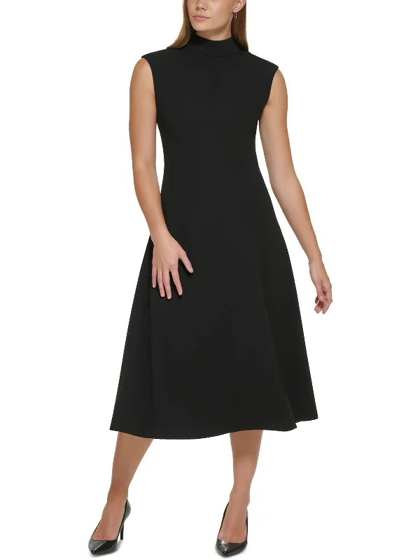 Womens Mock Neck Midi Fit & Flare Dress Cozy T-shirt Midi Dress