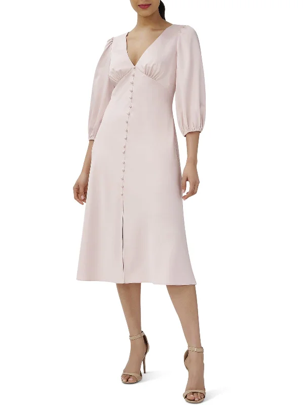Womens Satin Midi Fit & Flare Dress Trendy Floral Wrap Midi Dress