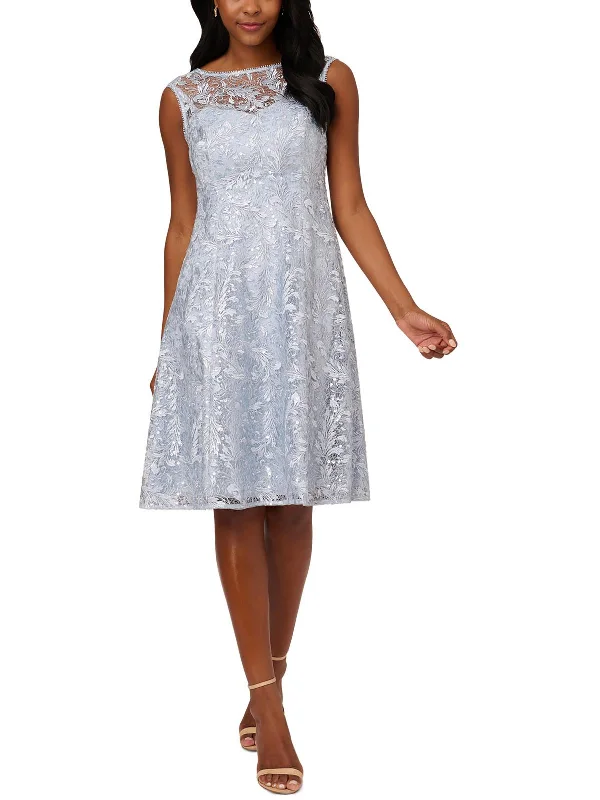 Womens Sequined Midi Fit & Flare Dress Stylish Color Block Midi Dress