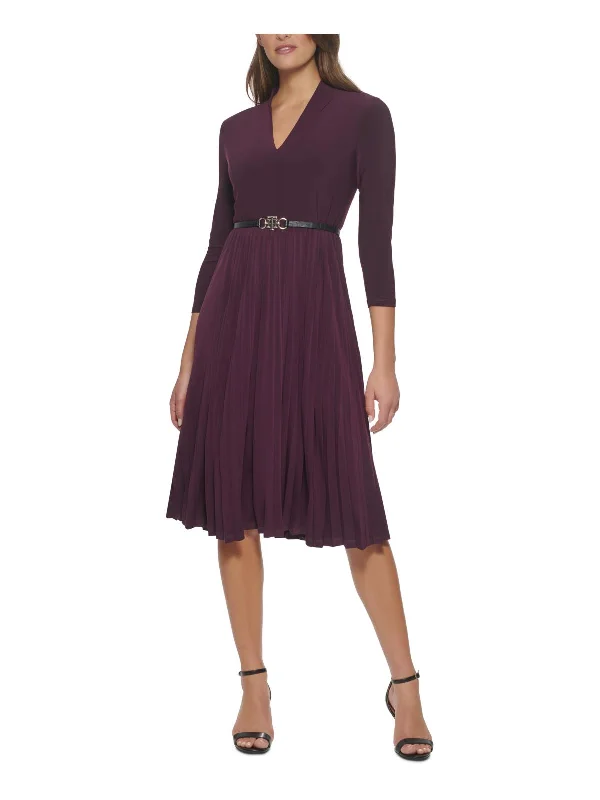 Womens Shutter Pleat Midi Fit & Flare Dress Stylish High-Waisted Midi Dress
