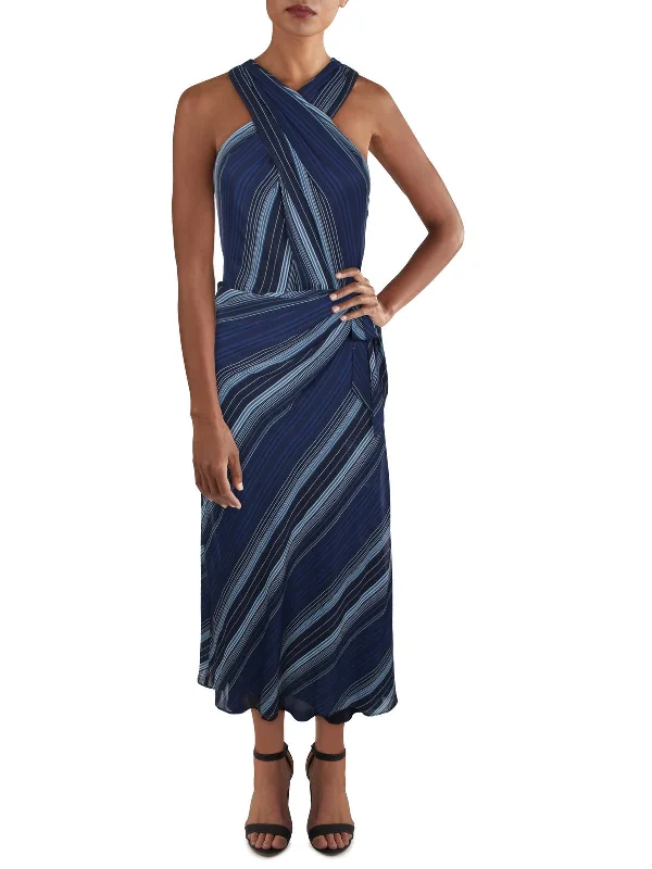 Womens Striped Midi Fit & Flare Dress Fashionable Plaid Midi Dress