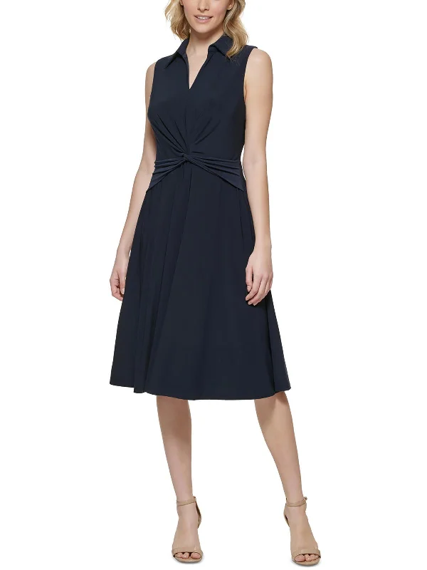 Womens Twist-Front Midi Fit & Flare Dress Trendy Ruched Side Midi Dress
