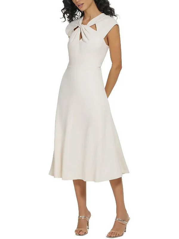 Womens Twist-Neck Midi Fit & Flare Dress Fashionable Fitted Midi Dress