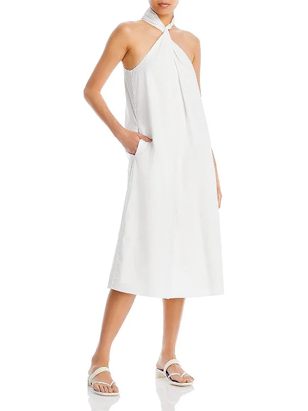 Womens Twist-Neck Midi Halter Dress Fashionable Chiffon Midi Dress