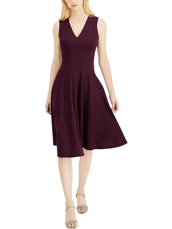 Womens V-Neck Midi Fit & Flare Dress Stylish Silk Midi Dress