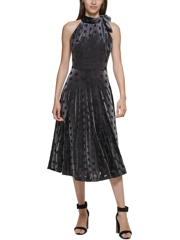 Womens Velvet Midi Halter Dress Stylish Tiered Midi Dress