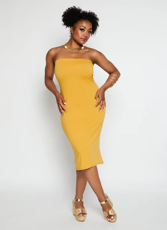 Plus Size Basic Midi Tube Dress Trendy Square Neck Midi Dress