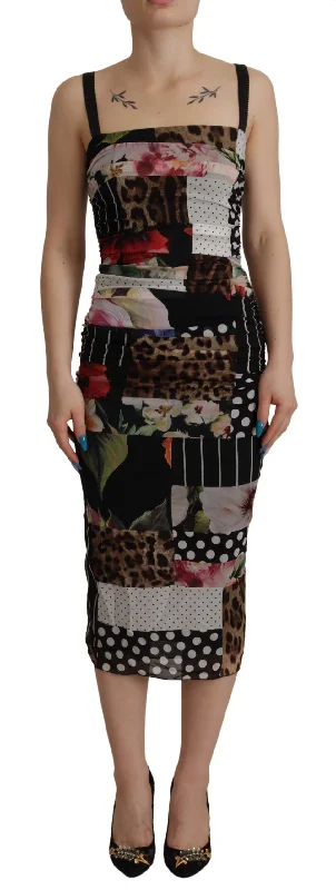 Elegant Patchwork Midi Silk Blend Dress Chic Bohemian Midi Dress
