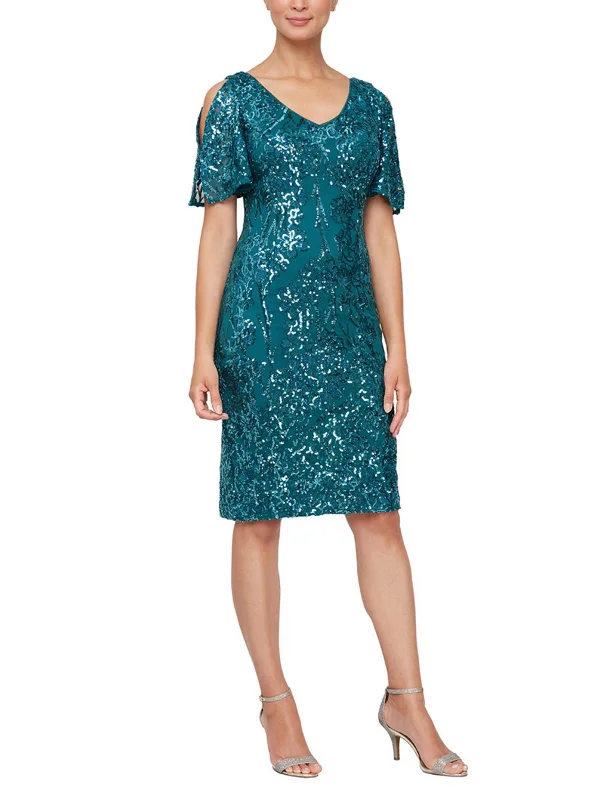 Plus Womens Sequined Midi Sheath Dress Trendy Long Sleeve Midi Dress