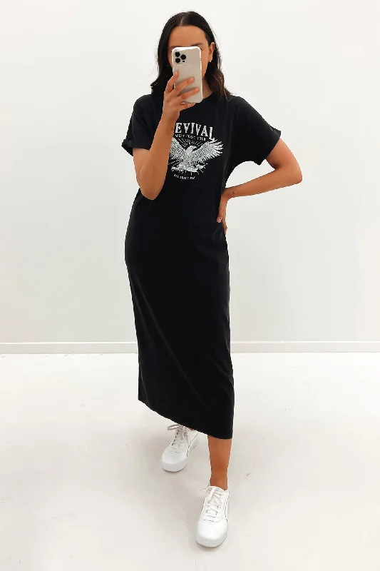 Revival Midi Tee Dress Washed Black Stylish Animal Print Midi Dress