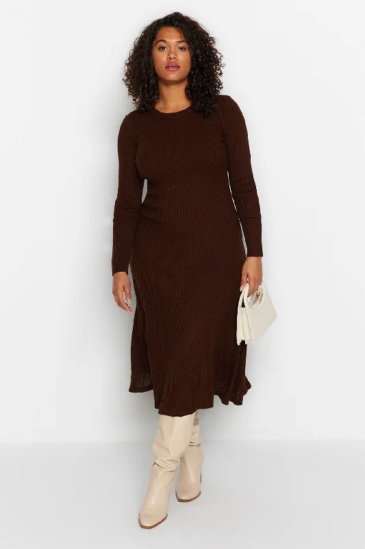 Trendyol Women's Midi Casual/casual Fitted Plus Size Dress Cozy Spaghetti Strap Midi Dress