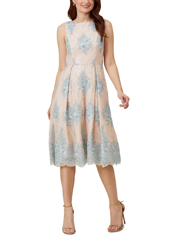 Womens Embroidered Midi Fit & Flare Dress Stylish Button-Down Midi Dress