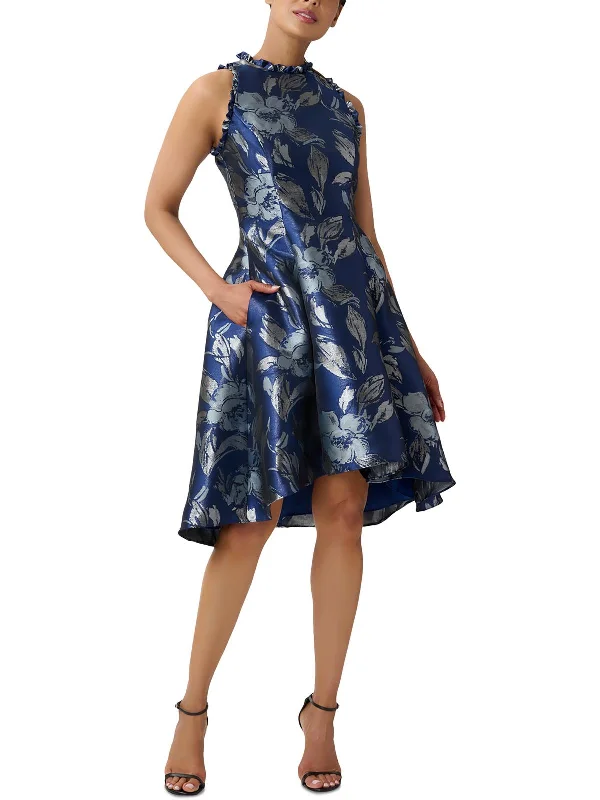Womens Metallic Midi Halter Dress Chic Floral Print Midi Dress