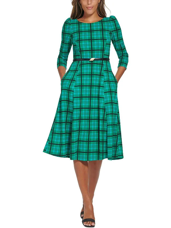 Womens Plaid Midi Wear to Work Dress Stylish Vintage Midi Dress