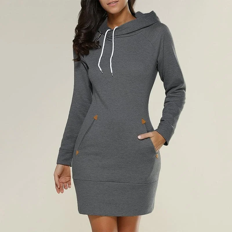 DressBetty - Spring Ladies Knee-Length Dress Hooded Warm Sweatshirt Hoodie with Distressed Vintage Worn DressBetty - Spring Ladies Knee-Length Dress Hooded Warm Sweatshirt Hoodie with Distressed Vintage Worn