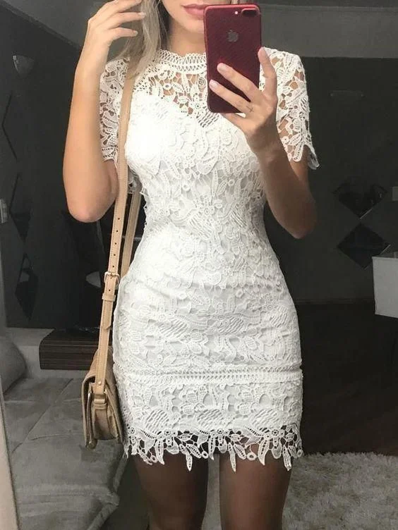 See Through Lace Crochet Bodycon Mini Dress Homecoming Dresses cg23170 Elegant Lace-Up Mini Dress See Through Lace Crochet Bodycon Mini Dress Homecoming Dresses cg23170 Elegant Lace-Up Mini Dress