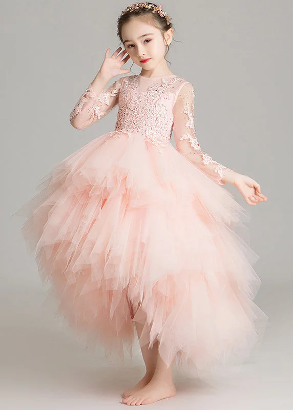 Cute Pink O-Neck Low High Design Tulle Girls Maxi Dress Sleeveless RP032 Tunics Canvas sturdy Cute Pink O-Neck Low High Design Tulle Girls Maxi Dress Sleeveless RP032 Tunics Canvas sturdy