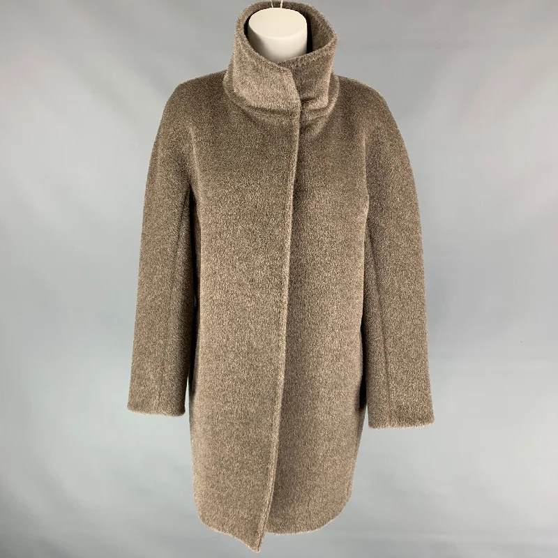 MAX MARA Size 4 Taupe Alpaca / Vrgin Wool High Collar Coat Collared Crew Neck Turtle Neck MAX MARA Size 4 Taupe Alpaca / Vrgin Wool High Collar Coat Collared Crew Neck Turtle Neck