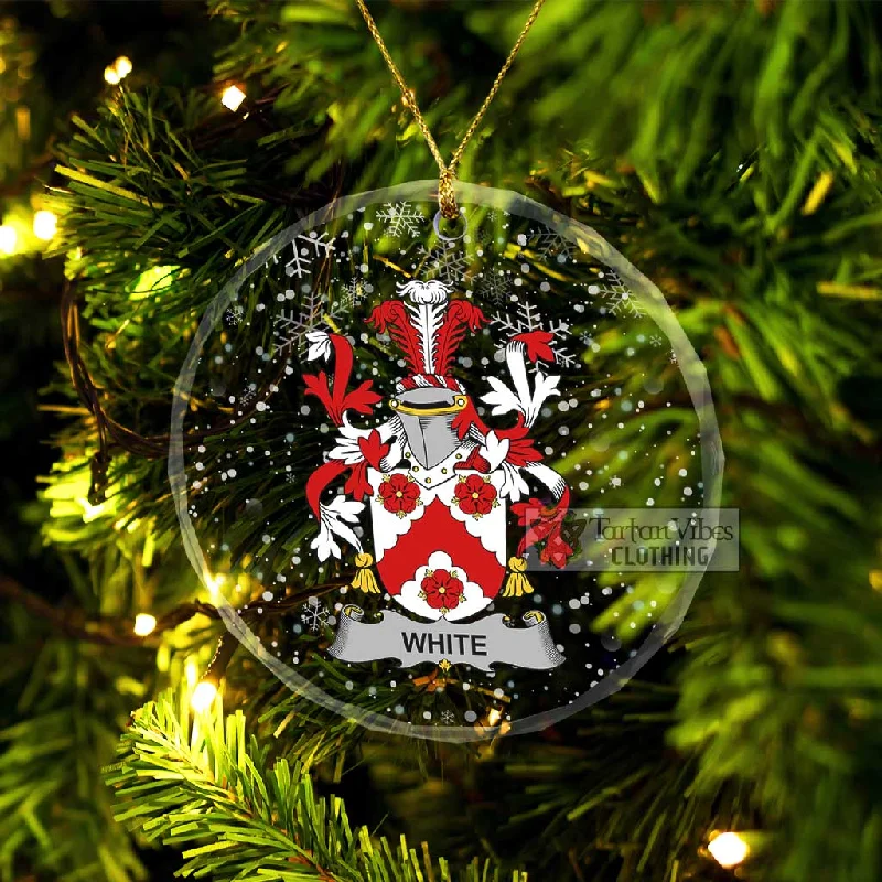 White Irish Clan Christmas Glass Ornament with Coat of Arms Elasticated Drawstring Belted White Irish Clan Christmas Glass Ornament with Coat of Arms Elasticated Drawstring Belted