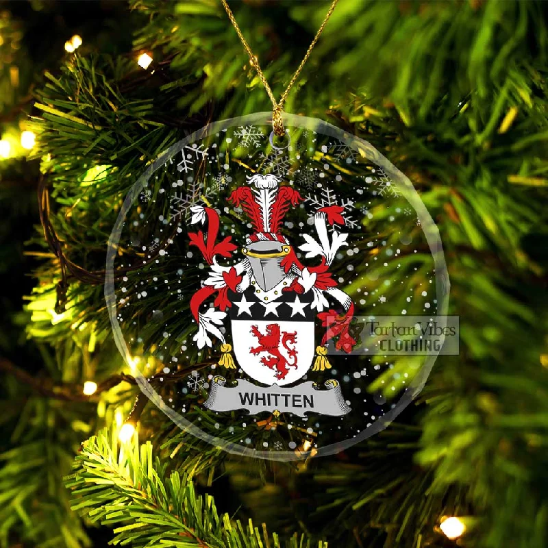 Whitten Irish Clan Christmas Glass Ornament with Coat of Arms Pleated Ruffled tiered Whitten Irish Clan Christmas Glass Ornament with Coat of Arms Pleated Ruffled tiered