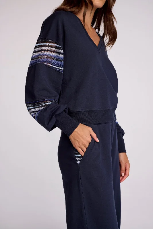 JAYDEN FRENCH TERRY PULLOVER - NAVY Short Sleeve Top