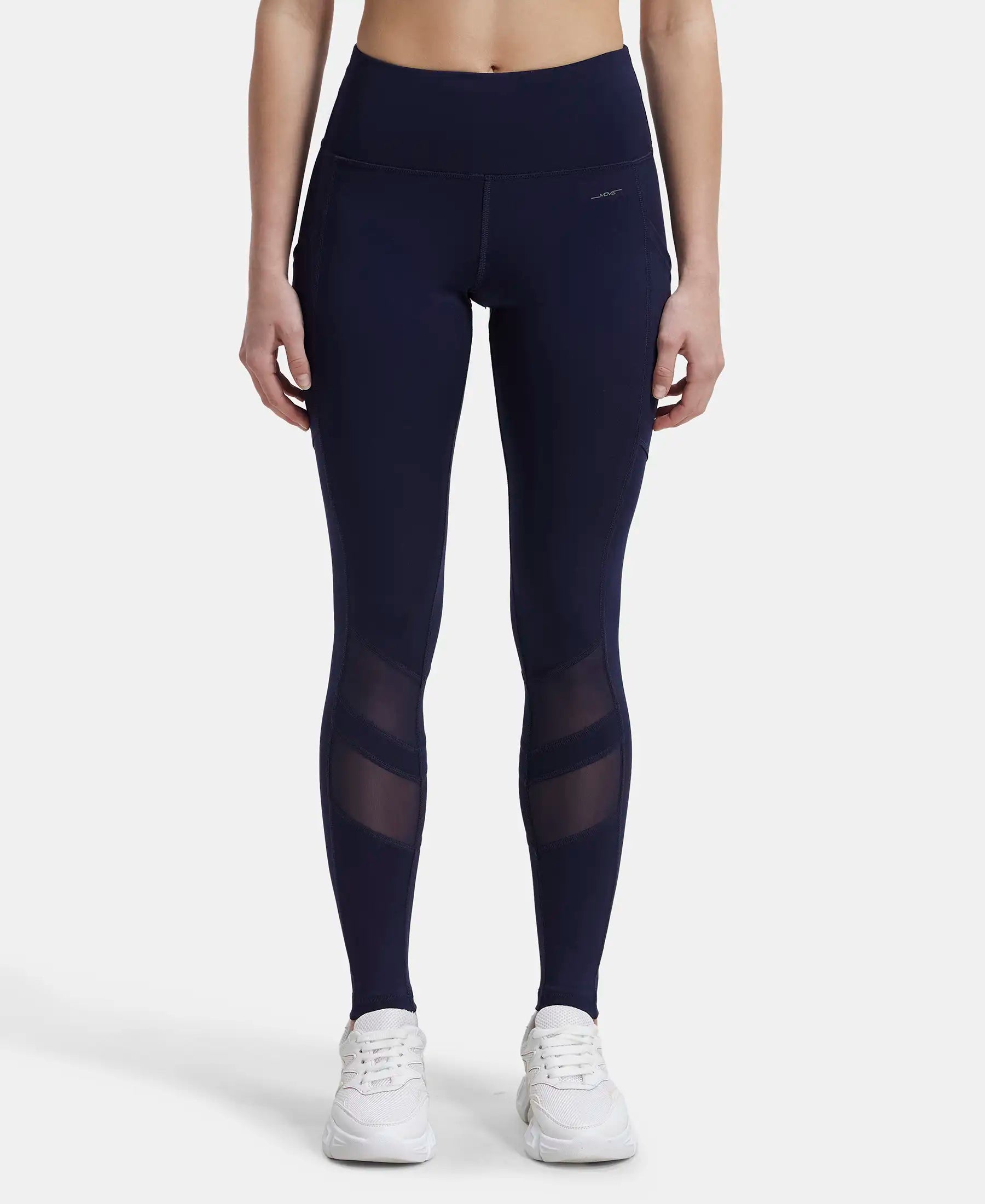 Microfiber Elastane Stretch Performance Leggings with Breathable Mesh - Peacoat Trendy Full-Length Leggings Microfiber Elastane Stretch Performance Leggings with Breathable Mesh - Peacoat Trendy Full-Length Leggings